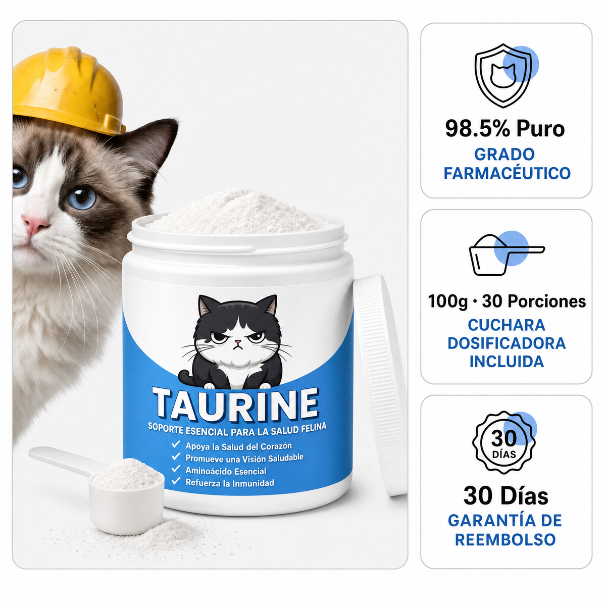 Taurina para gatos – Cuida el corazón y la vista de tu gato